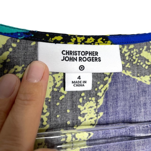 Christopher John Rogers X Target | Puff Sleeve Tiered Blue Floral Dress Cotton 4 - Picture 2 of 7